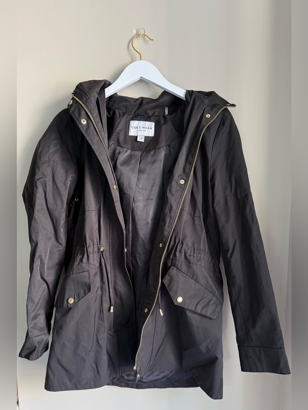 Cole Haan Black Short Rain Jacket-Size Large